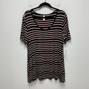 LuLaRoe Womens Black Pink Striped Scoop Stretch Swing Tunic Perfect T-Shirt L